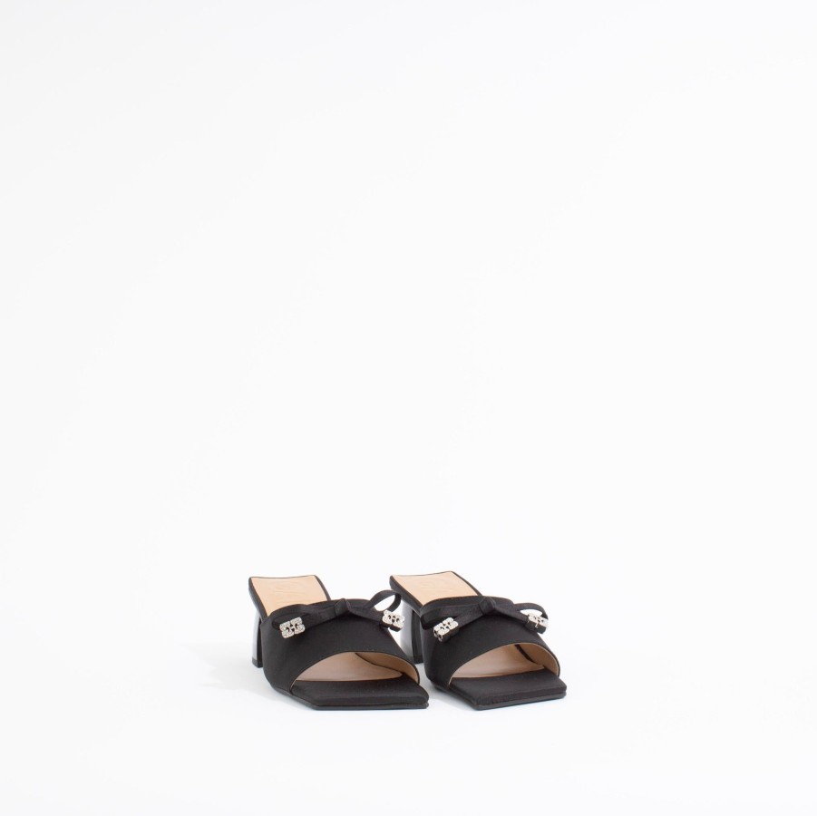 Mules & Slides GANNI | Butterfly Mid Heel Bow Mule | Black Satin