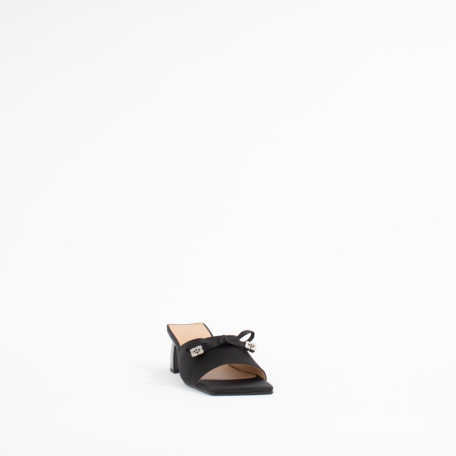 Mules & Slides GANNI | Butterfly Mid Heel Bow Mule | Black Satin