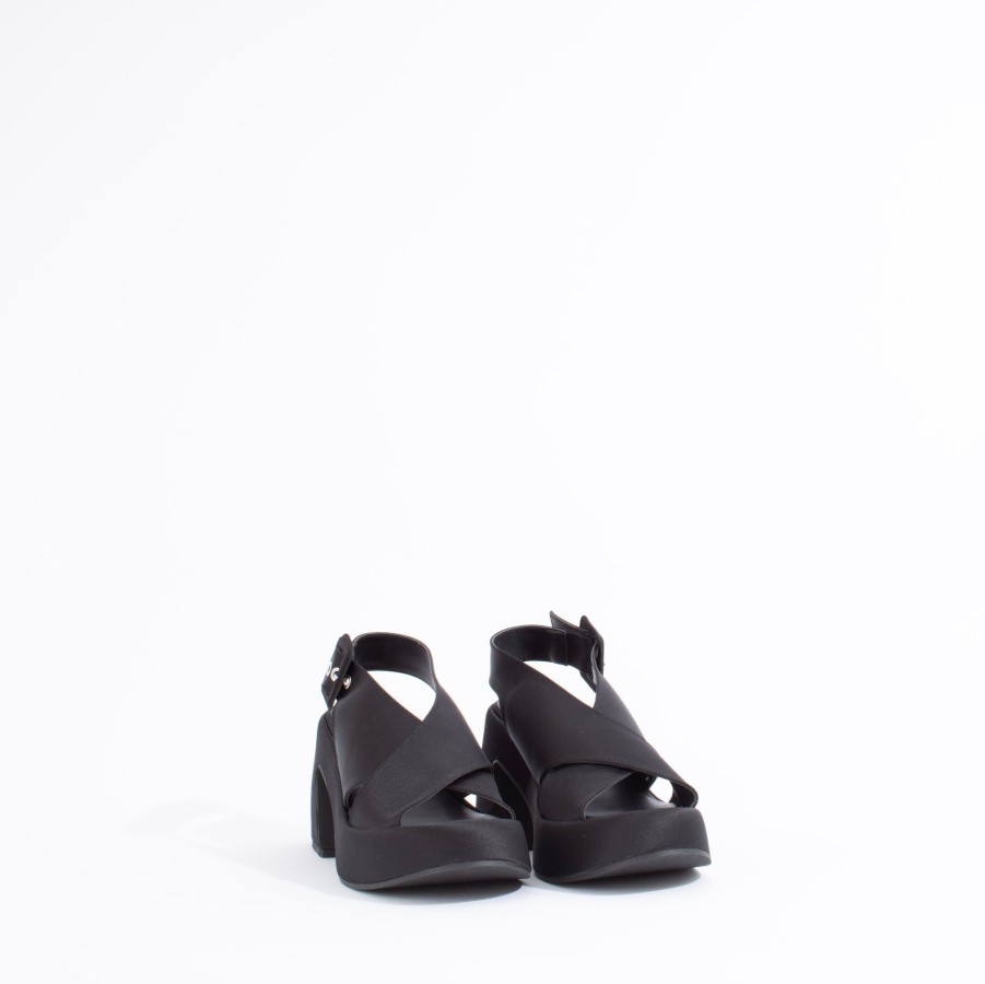 Sandals GANNI | Retro Heeled Platform | Black Satin