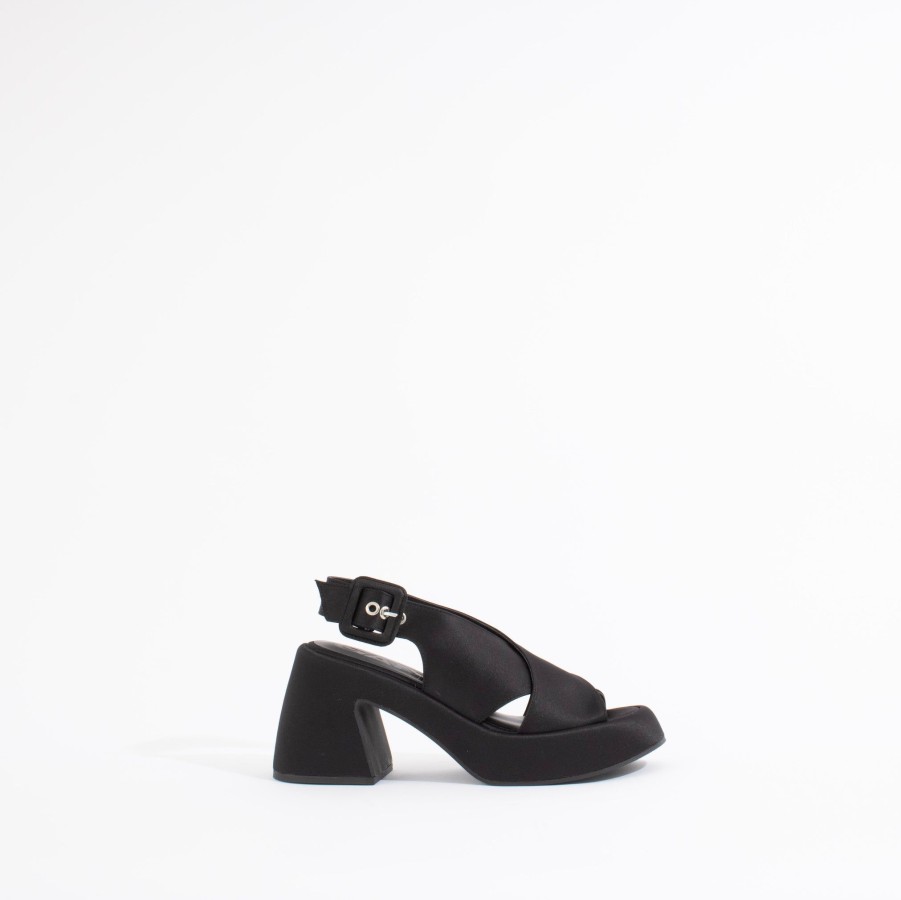 Sandals GANNI | Retro Heeled Platform | Black Satin