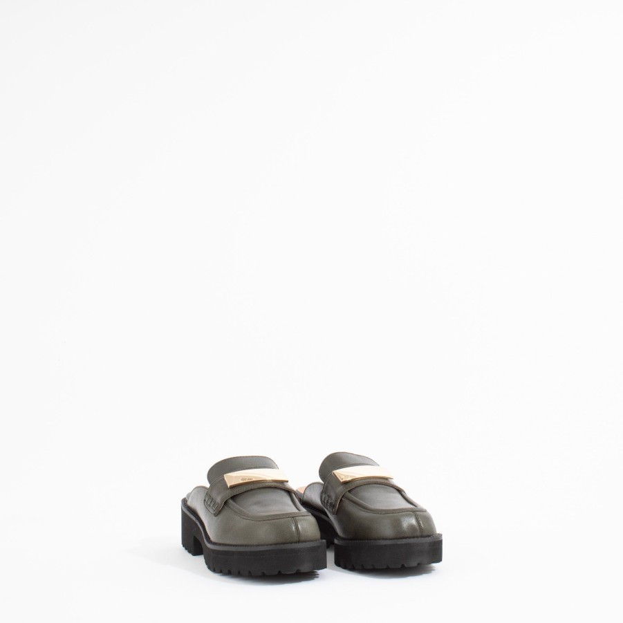 Mules & Slides ALL BLACK | Flat Buckle Mule | Green